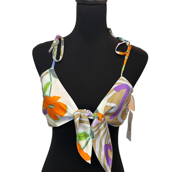 New ~ ASOS ~ Tie Front Floral Swirl Print Beach Crop Top Size 6 - Picture 4 of 9